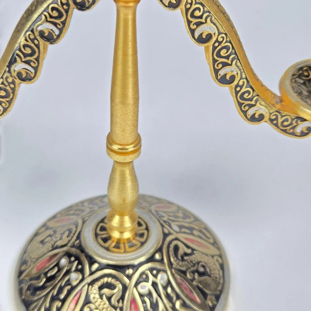 Vintage 10K Gold Gilded‎ 2-Arm Candelabra Russian Indian European Ornate  5.25